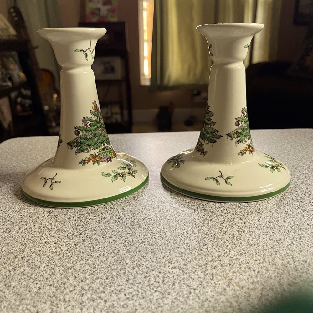 Spode vintage Christmas candle holders